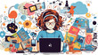 Naive art illustration depicting tech genius teenag
