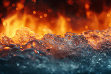 Poster - liquid fire cascading down a wall of solid ice, forming a stunning display of contrast and coexisten