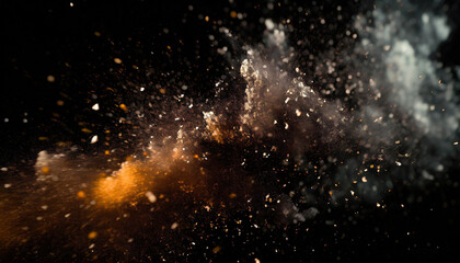 explosion, powder, ash, dust, moment, smoke, black fire, space, background, close-up