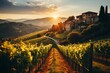 Tranquil tuscan vineyard  an artistic portrayal of warm evening glow over the picturesque vines