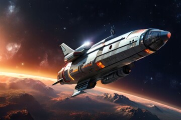 Wall Mural - spaceship with modern technology, Technology space and binary data