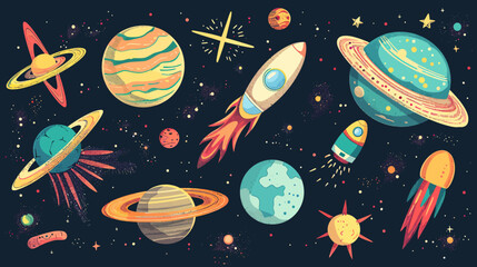 Wall Mural - a space scene with planets and stars