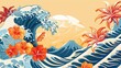 Asian waves and tropical flowers, banner for AAPI in may
