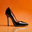High heel women shoe on orange background. 3d render illustration.