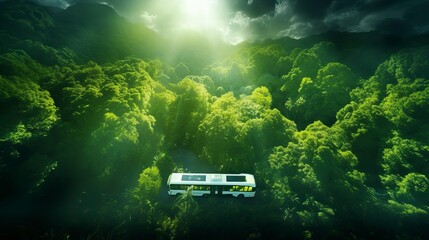 Wall Mural - The tour bus travels through the forest. Forest Image