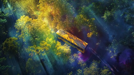 Canvas Print - The tour bus travels through the forest. Forest Image