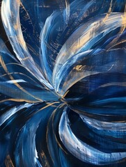 Wall Mural - A painting featuring a blue flower set against a stark black background