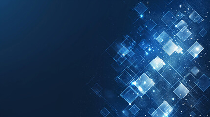 Abstract technology futuristic digital concept square pattern with lighting glowing particles square elements on dark blue background. Vector illustration.