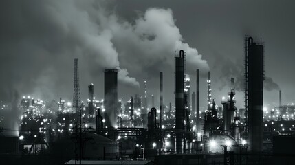 Wall Mural - a black and white image of a factory with pipes