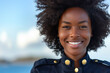 Afro woman navy soldier smile in daily service uniform