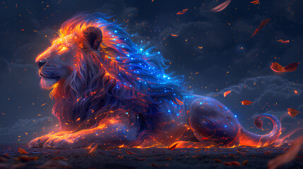 Poster - amazing lion fairy hybrid colorful psychedelic digital art