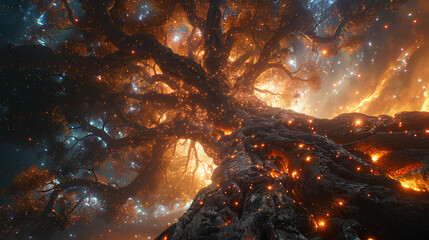 Wall Mural - huge trees of life blend with galaxies with generative ai