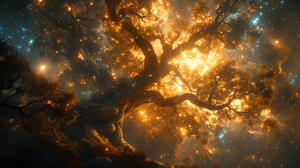 Wall Mural - huge trees of life blend with galaxies with generative ai