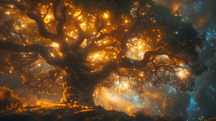 Wall Mural - huge trees of life blend with galaxies with generative ai