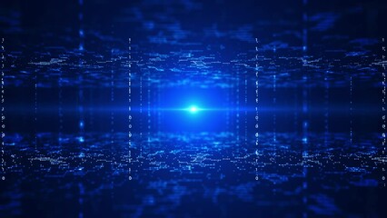 Poster - Abstract technology big data with number one and zero background concept. Digital data flow line and dot blue color on dark background. Animation 4k. 3D rendering.