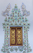 Thai Style  Temple window, Thai Temple window, golden painting window decorated with glass and ceramic