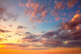 Fototapeta Koty - Amazing real sky - Vibrant  colors Panoramic Sunrise Sundown Sanset Sky with colorful clouds. Without any birds.  Natural Cloudscape