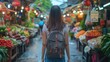 Young Asian woman traveler tourist walking at outdoor market in Bangkok in Thailand. People traveling, summer vacation and tourism