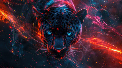 cool, epic, artistic, beautiful, and unique illustration of panther animal cinematic adventure abstr