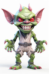 Wall Mural - 3D rendered funny cartoon goblin, colorful, white background,