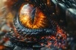 A close-up shot of a reptilian eye ablaze with fiery reflections, evoking the intensity of wild creatures.