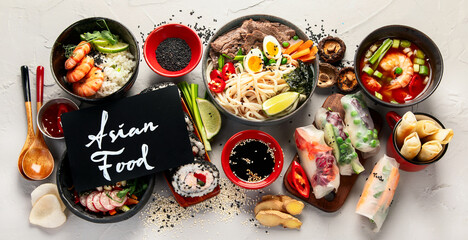 Sticker - Asian food background with various ingredients.