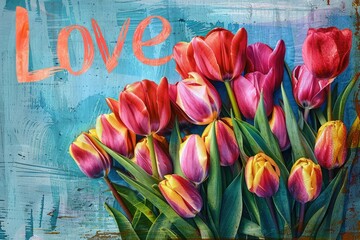 Wall Mural - Bunch of colorful tulips