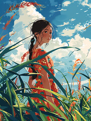 Illustrations of minority Dai people, concept illustrations of traditional ethnic girls