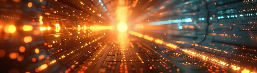 Poster - High-Speed Technology Tunnel with Motion Blur and Glowing Data Lines Representing Fast Data Transfer