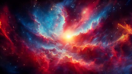 Wall Mural - a red and blue galaxy with stars. seamless looping 4K virtual video animation background