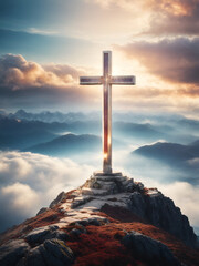 Wall Mural - Holy cross symbolizing the death and resurrection of jesus christ with dramatic sky view