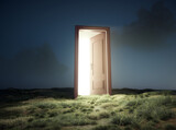 Fototapeta  - Opened door in the nature to the space. Escape and opportunity concept.
