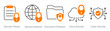 A set of 5 security icons as security policies, secured network, document protection