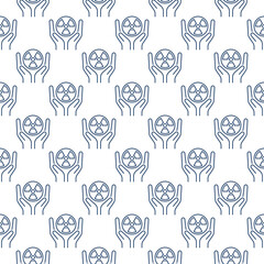 Poster - Radiation symbol inside Hands vector linear seamless pattern