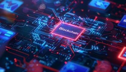 Illustration Blockchain Technology Network concept used in business crypto banking encryption concept banner design. Generative AI