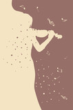 Fototapeta Sypialnia - Female violin player and music notes, abstract minimalist poster design.