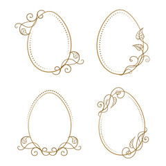 Easter egg shape vintage floral vector frames set.