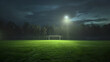 Soccer or football field at night with copy space Empty soccer field with floodlights at nightSprinklers On The Football Pitch At Night Shot On Smartphone Slow Motion, Generative Ai