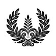 black circular foliate laurels branches. Heraldic trophy crest, Greek and Roman olive branch award, winner emblem. Generative Ai