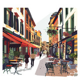 Fototapeta Uliczki - A bustling city street with shops and cafes. clipart