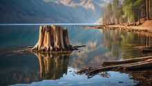 Old Tree Stump In Lake 