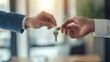 © @_ greta - Realtor agent giving apartment keys to new owner, real estate concept
