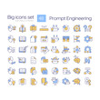 © IMG visuals icons - Prompt engineering RGB color icons set. Design instructions. Test and optimize tasks. Chatbot interaction. Isolated vector illustrations. Simple filled line drawings collection. Editable stroke