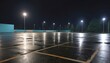 Empty parking lot after the rain at night