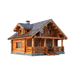 Wooden country house. Isolated on transparent background.