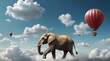 Generative Ai Huge Elephant floating or flying with air balloon with 
