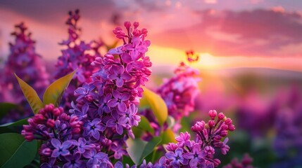 Wall Mural - Bright and colorful flowers lilac.on the background of spring landscape.