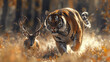 Tiger chasing a deer