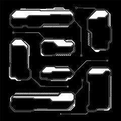 Poster - White futuristic HUD, UI elements. Sci-fi user interface text boxes, callouts. Warning message frames, information boxes template. Modern game interface layout in digital style. Vector illustration