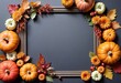 Frame of pumpkins, leaves, apples, thanksgiving day background. Place for text, template, copy space.